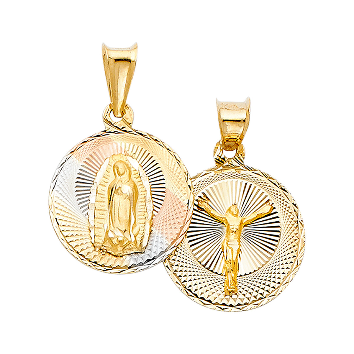 GOLD-14K 3 Color DC 2 Side Virgin Mary & Jesus Religious Charm Pendant For Chain