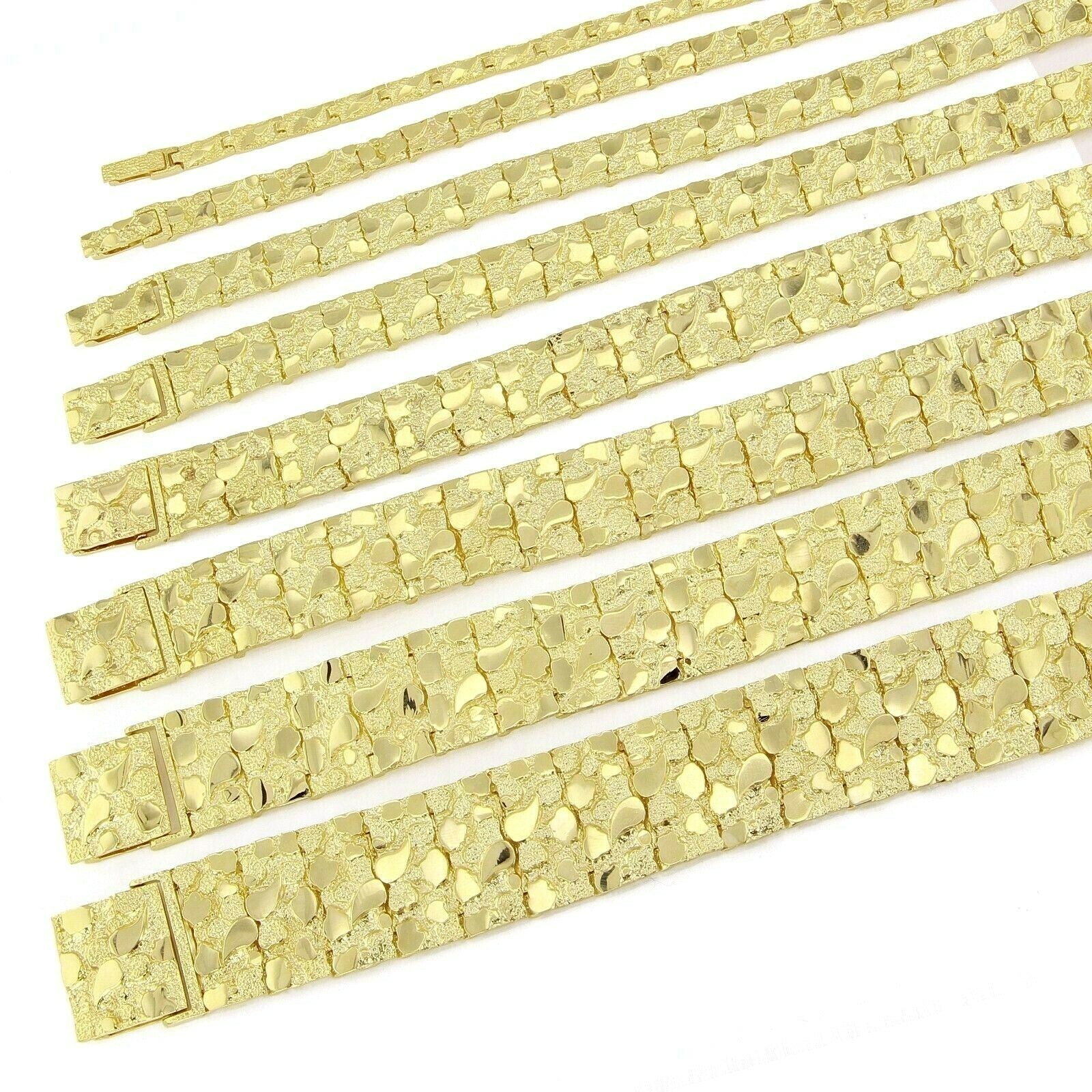 14k Yellow Gold Solid Nugget Bracelet 7″-9″ 4mm to 25mm Adjustable
