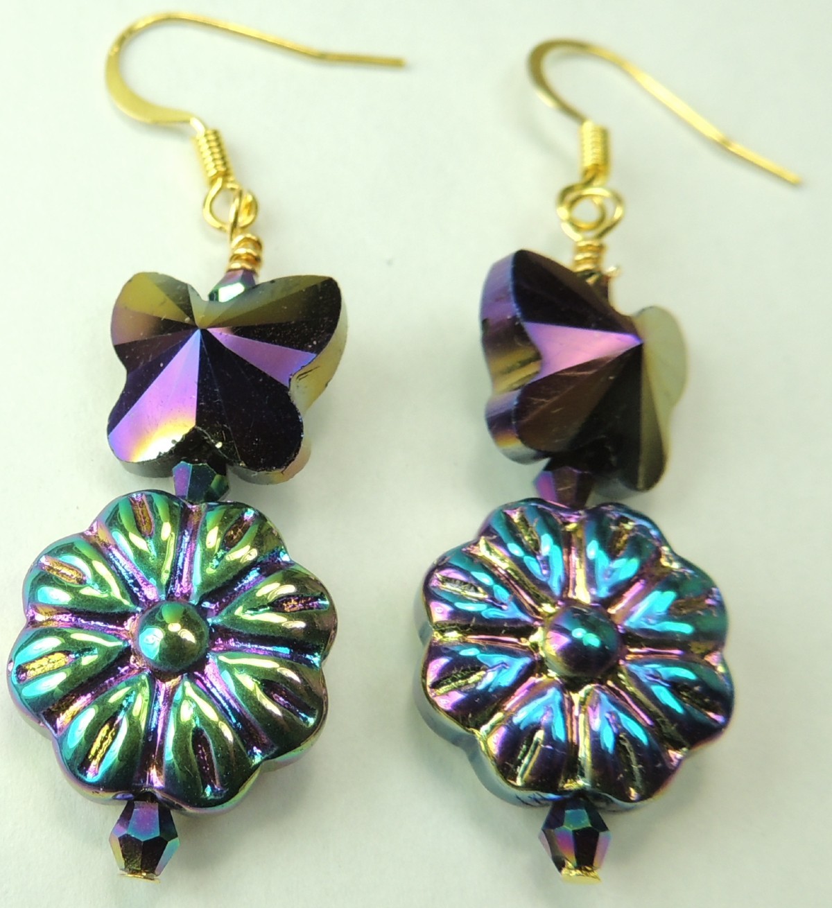 Shades of Purple Glass Flowers & Butterfly Earrings Handmade Jewelry