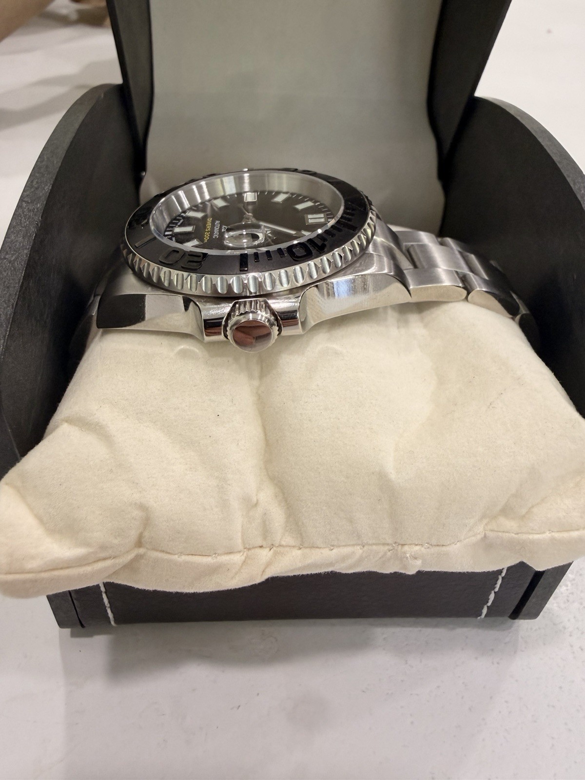 Black Diver Automatic NH35 Sapphire Cyclops Steel Bracelet Custom Mod Watch