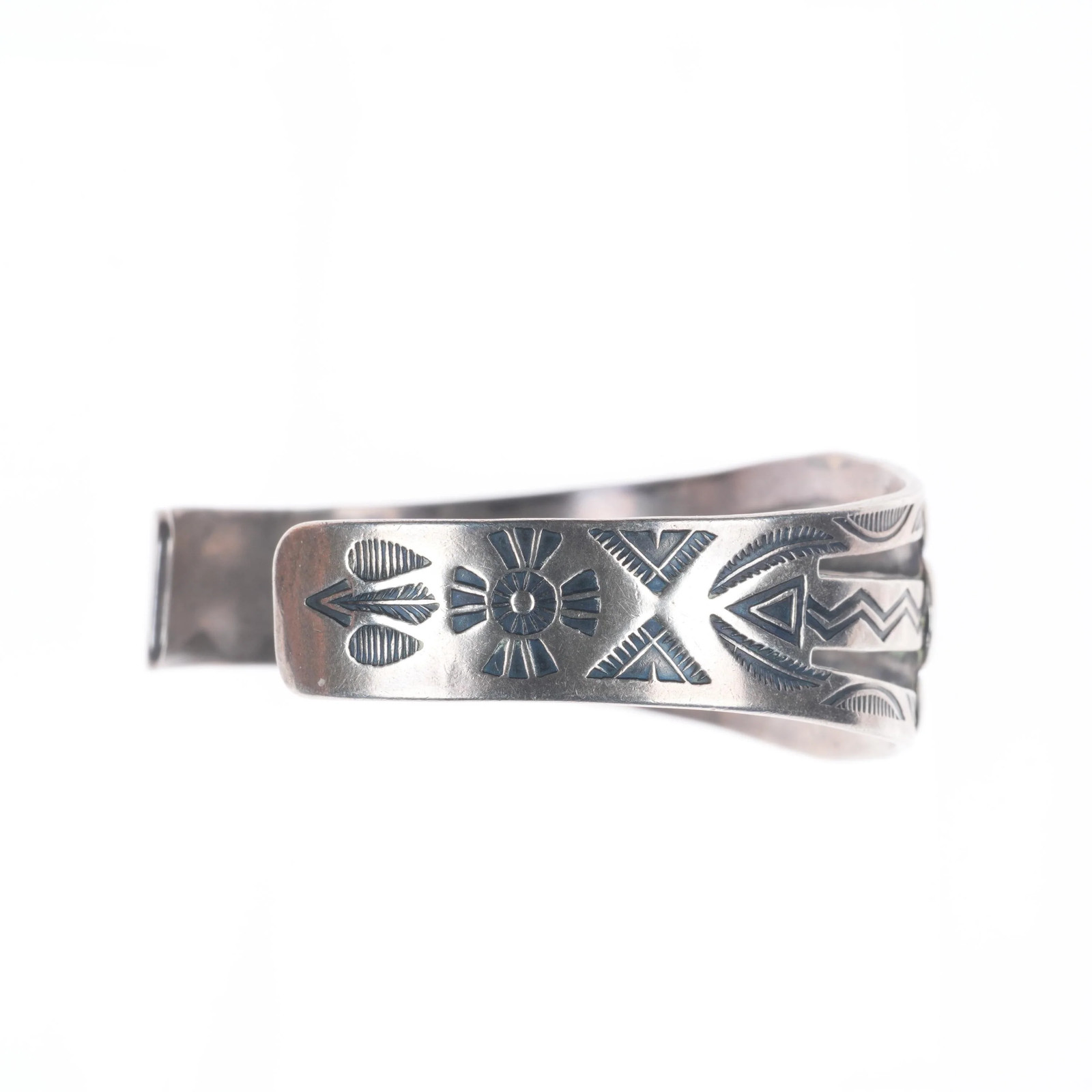 6.3″ c1940 Vintage Fred Harvey era sterling silver green turquoise cuff bracelet