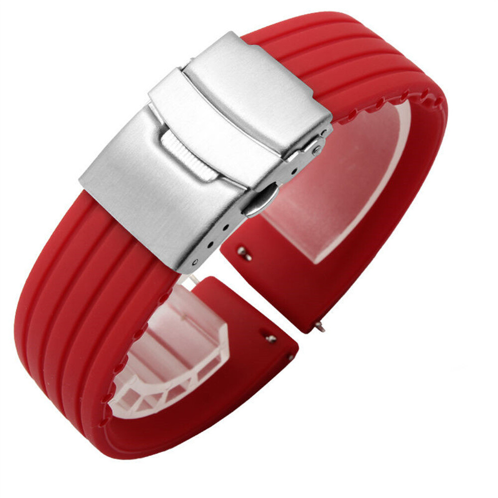 Silicone Rubber Watch Strap Band Waterproof Deployment Clasp 16 18 20 22 24MM