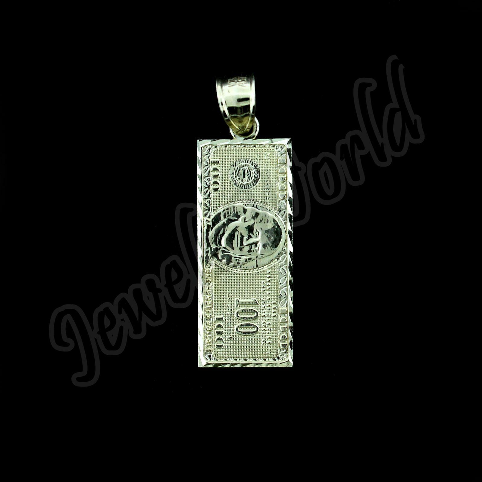 10K Yellow Gold Men’s $100 Dollar Bill Pendant Diamond Cut, 10KT Real Gold, NEW!