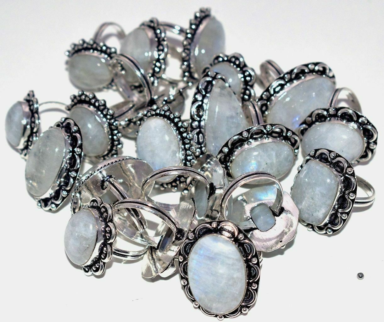 Rainbow Moonstone Gemstone 925 Sterling Silver Plated Wholesale Fancy Lot Rings