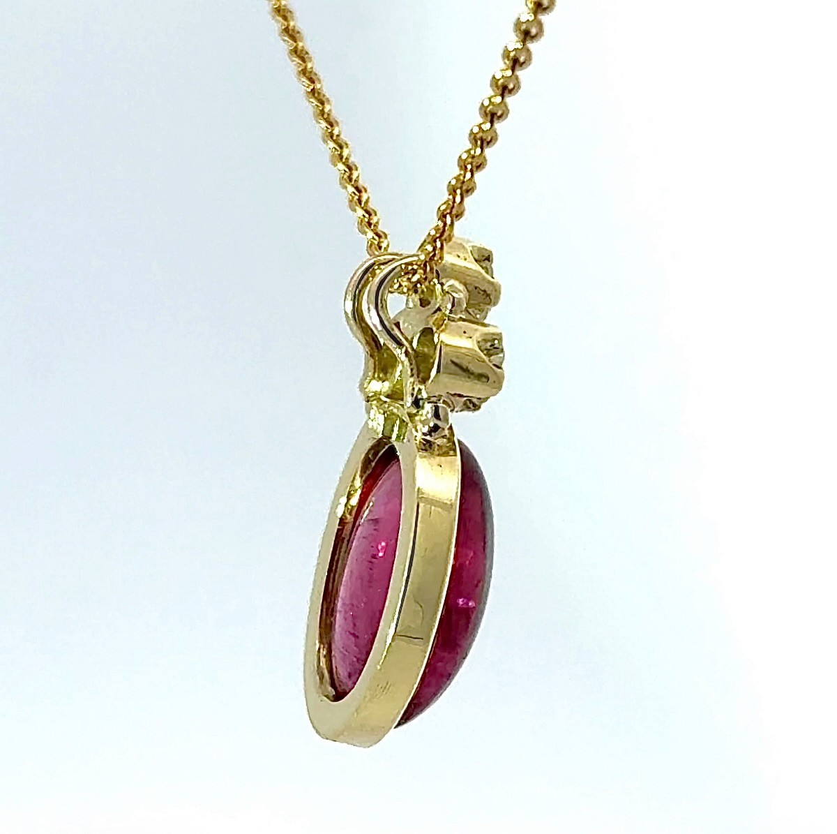 Pendant 14K Gold (585) with Rubellite, Diamonds & Anchor Chain – Handmade