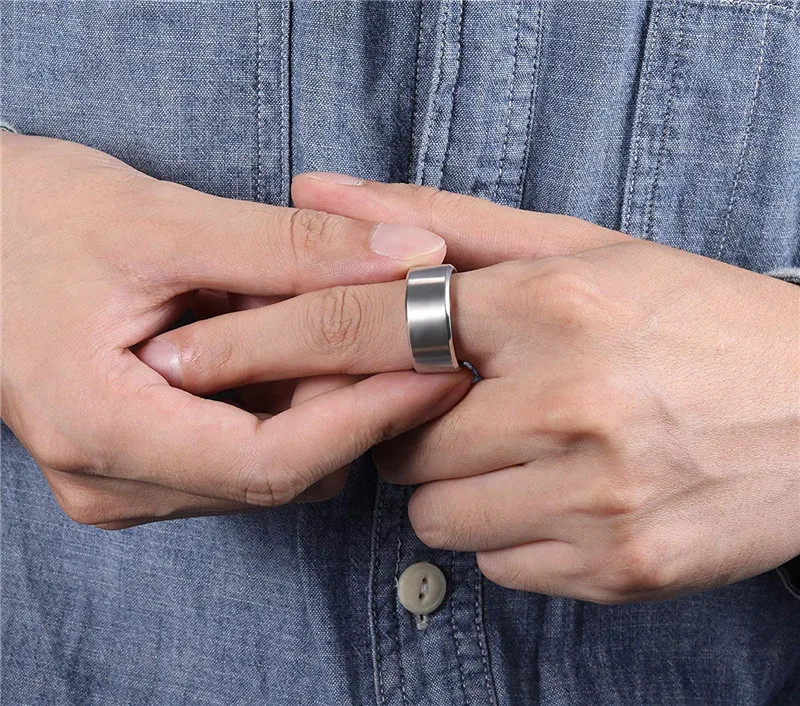 Wedding Band Ring Titanium Brushed Round Silver Color Engagement Jewelry