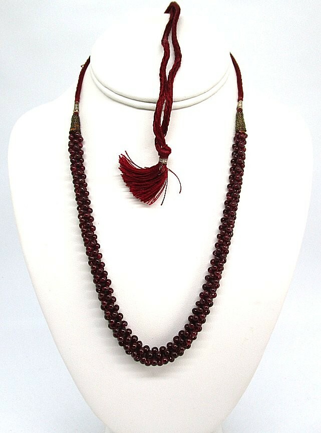 Southeast Asia Carnet Bead and Silk Necklace 31 1/2” adjustable length