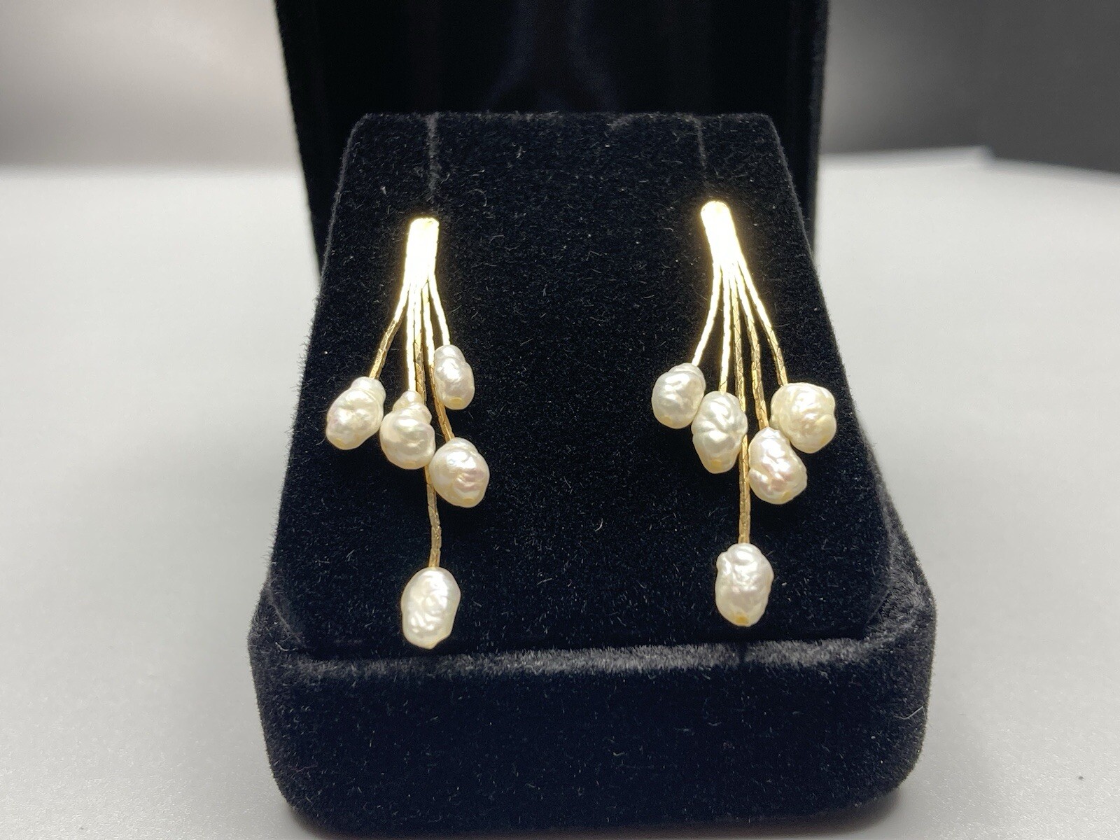 14k Gold Rice Pearl Multi Strand Dangle Post Earrings VTG 1.24 in Long 1.5g Gift