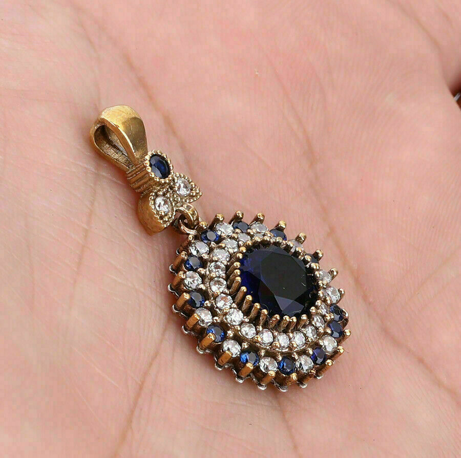 2.60Ct Round Cut Blue Sapphire Women’s Pendant 14K Yellow Gold Over Free Chain