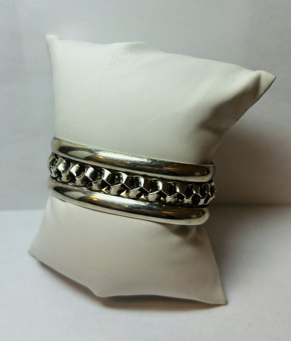 ATI Sterling 925 Silver Braided Inset Cuff Bracelet 6.5 in
