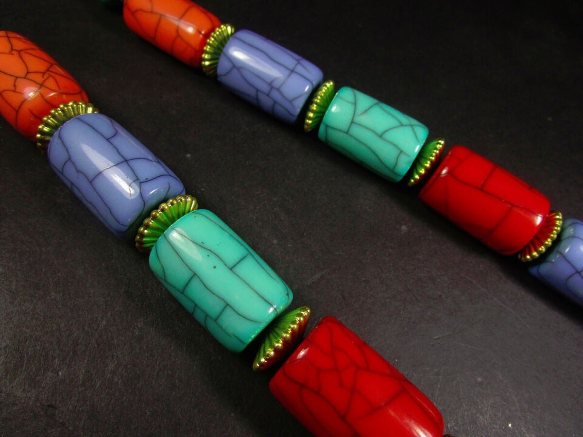 N7695 Ethnic Fashion Multi Color Resin Beads Gypsy Tribal Necklace Tibet Jewelry
