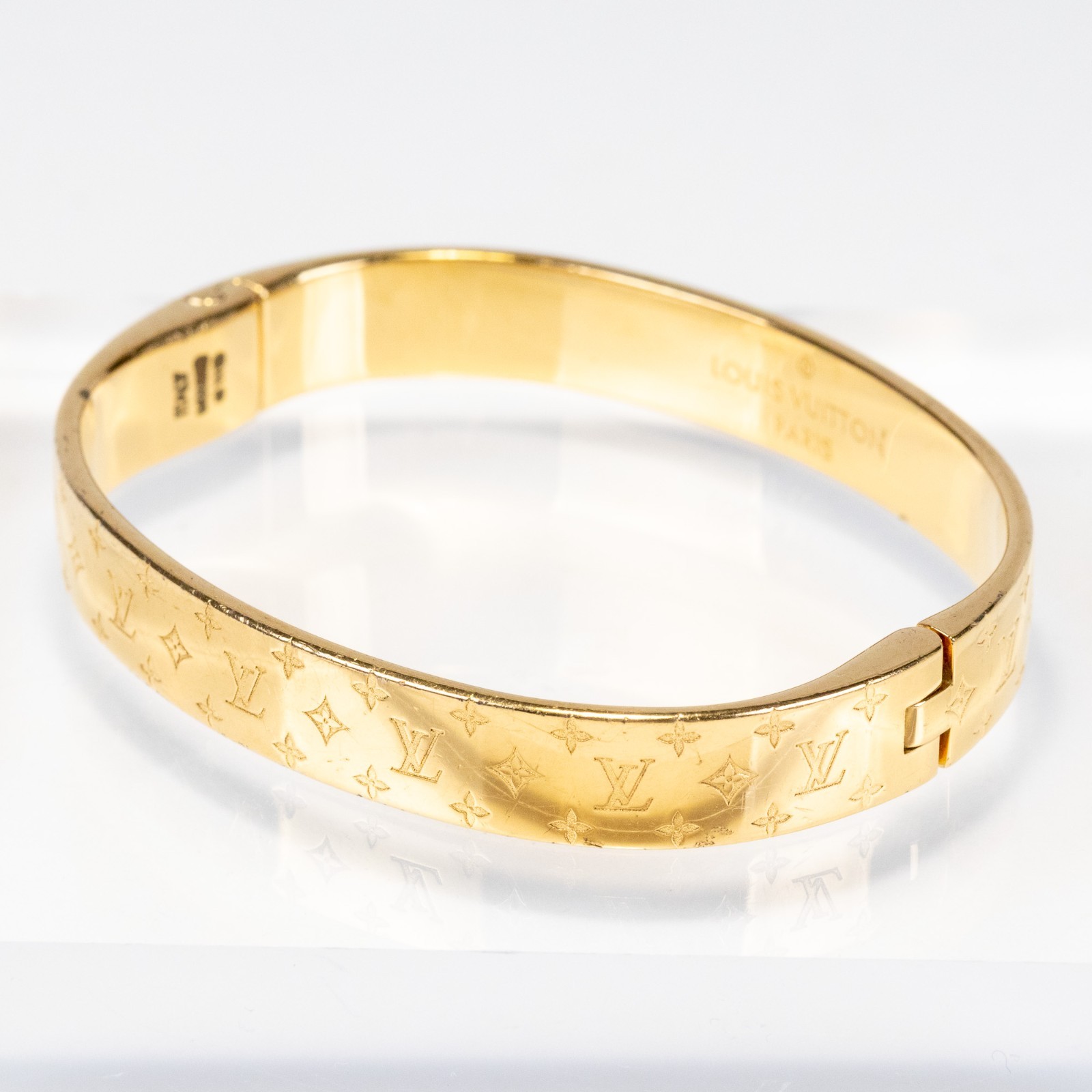 Louis Vuitton LV Nanogram Cuff Bracelet M00252 Bangle Gold Tone Size M Authentic
