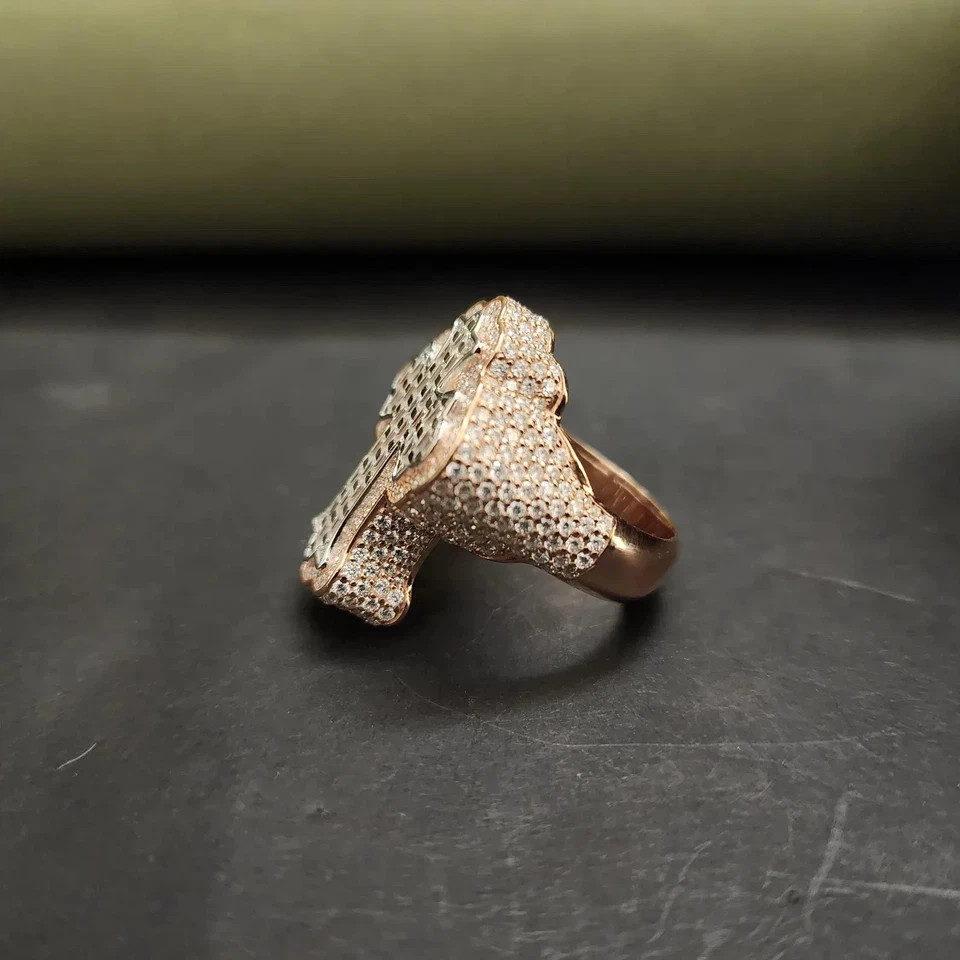 5TCW Baguette Lab Created Diamond 14k Rose Gold Plated Men’s Custom Cross Ring