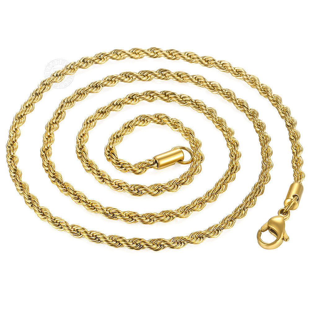 2/3/4/5/7/9mm Gold Plated Stainless Steel Rope Chain Bracelet or Necklace Unisex