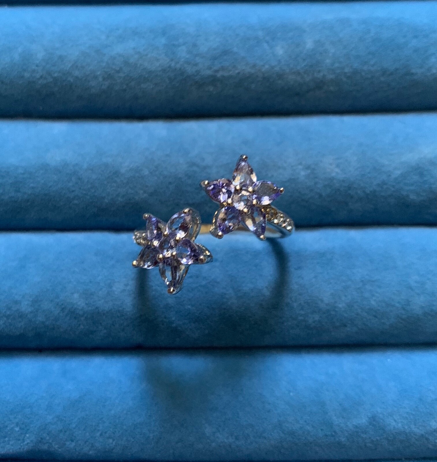 Tanzanite, Natural White Zircon Floral Bypass Ring in Sterling Silver (Size 9.0)