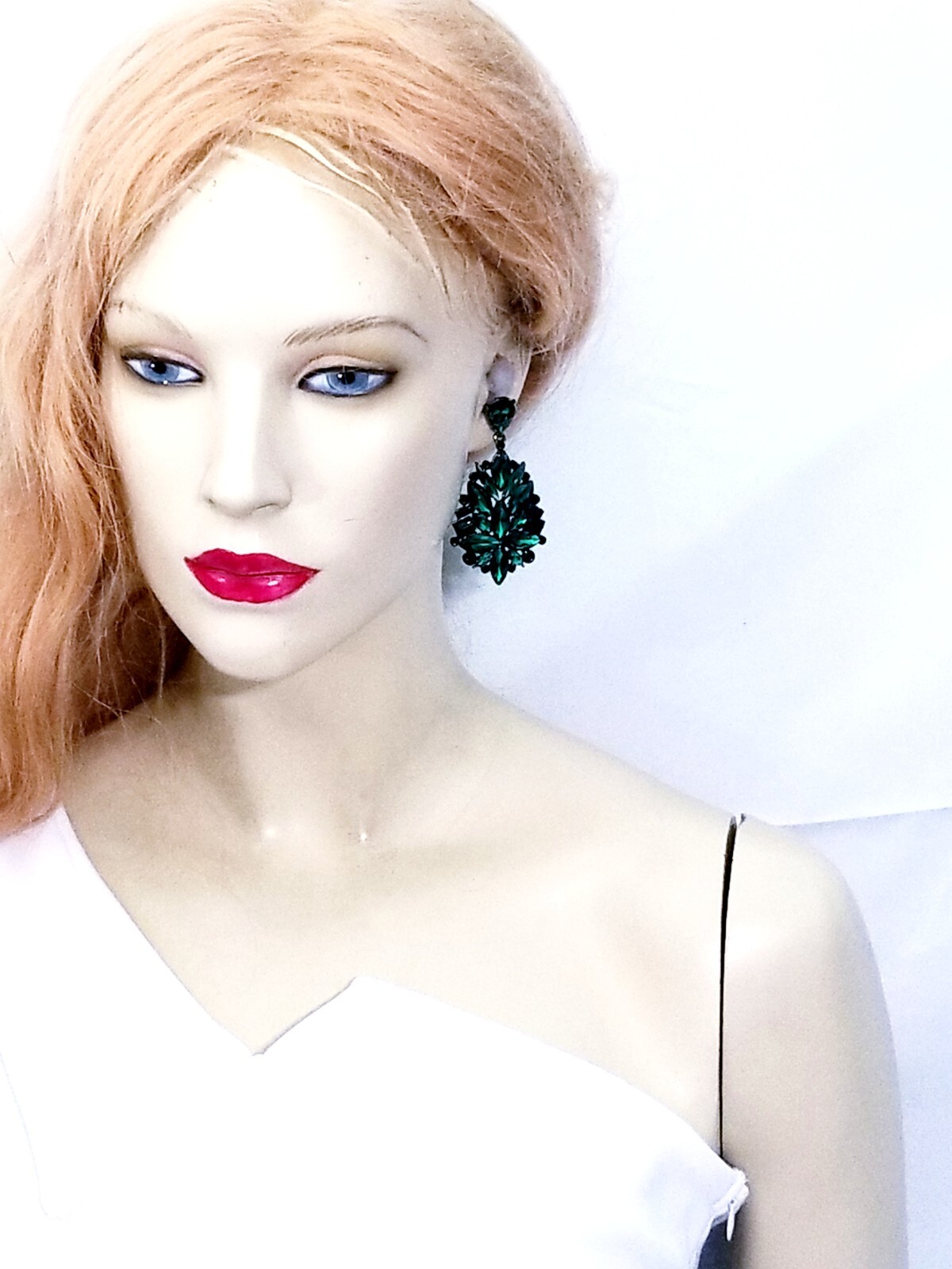 Bridesmaid Drop Dangle Chandelier Earrings 2.8 in Green Rhinestone Pageant Prom