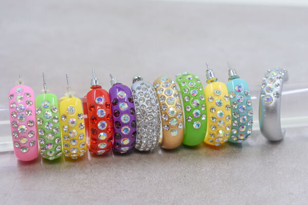 1″ ACRYLIC RHINESTONE HOOP EARRINGS *SKANKY HOOPS*