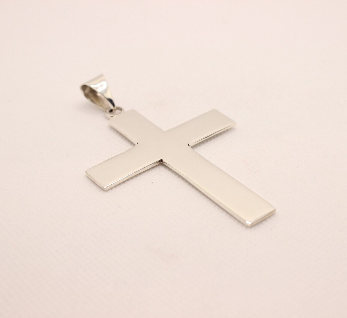 925 Sterling Silver Polished Latin Cross Pendant Simple Large Flat 2.4 inch tall