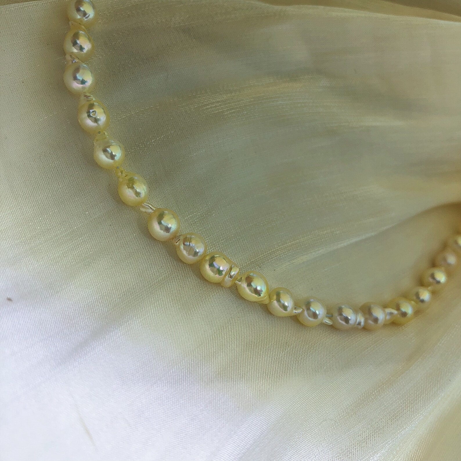 5mm-5.5mm Japanese Akoya Baroque Pearls Beaded Necklace Bright Champagne Gold