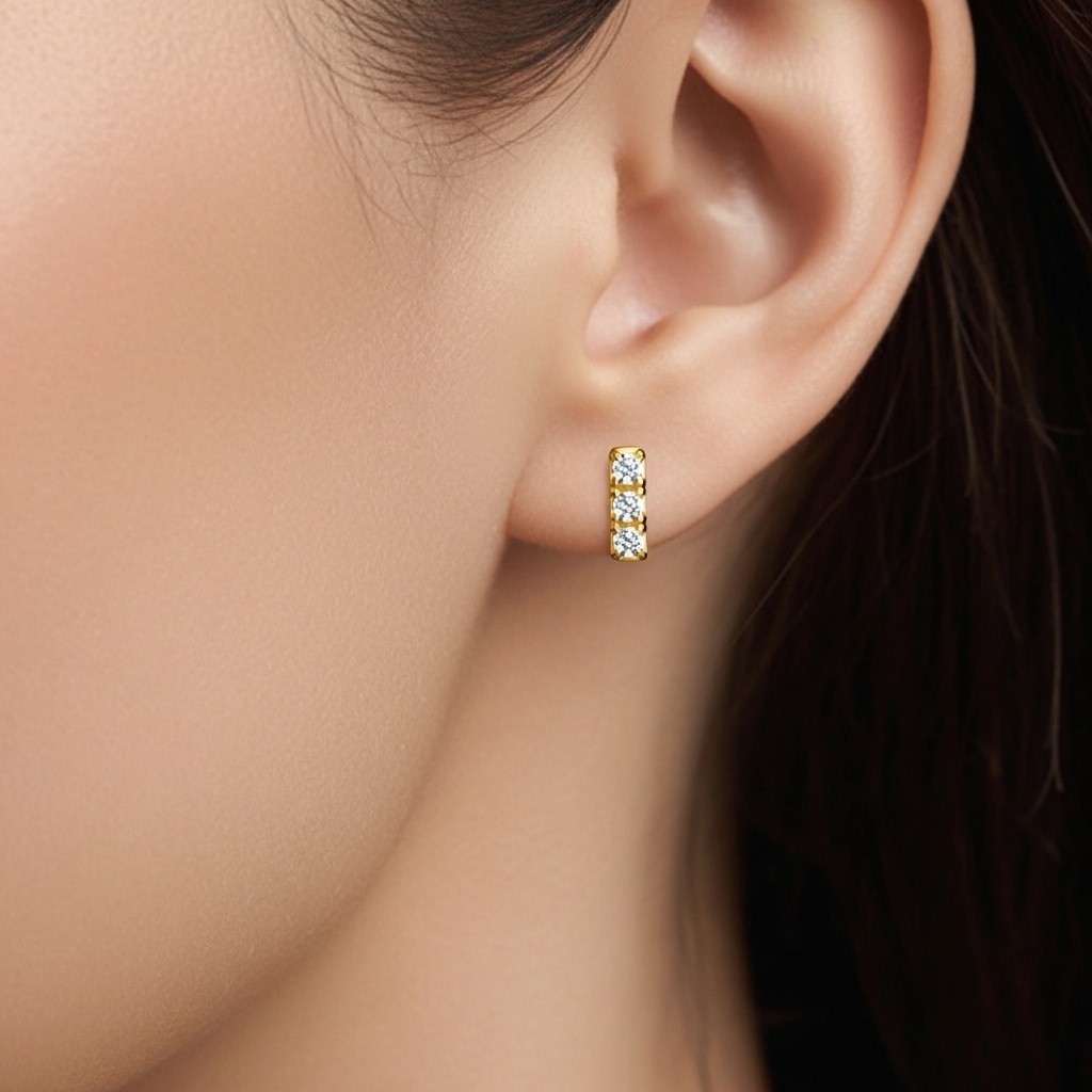 Moissanite Bar Stud Earrings 925 Sterling Silver Gold Plated Gift