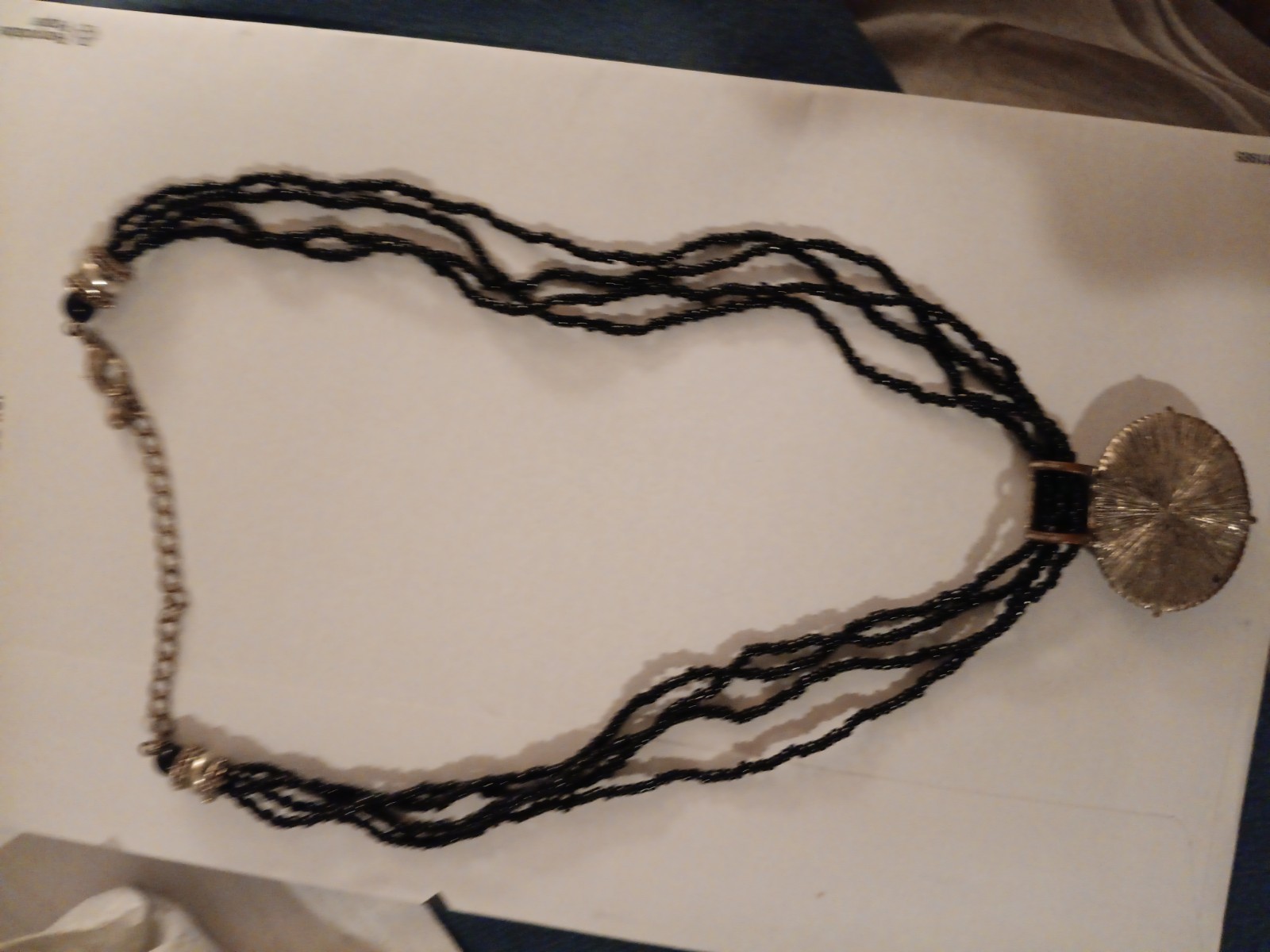 Black Seed Beads With Silver Tone & Black Sliding Pendant Necklace by Avenue