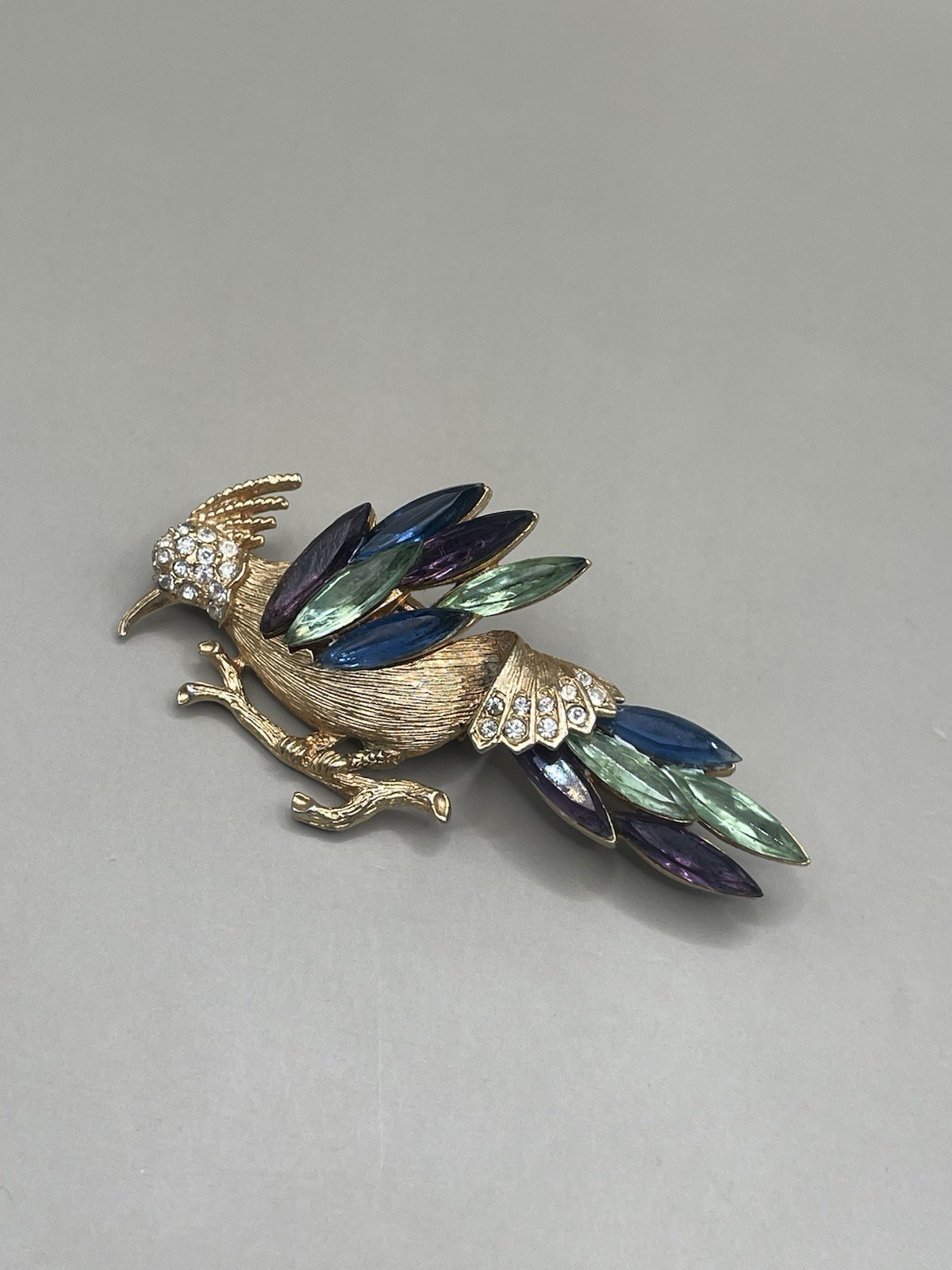 VTG Signed R. Mandle Multicolor Crystals GoldTone Bird Of Paradise Pin Brooch