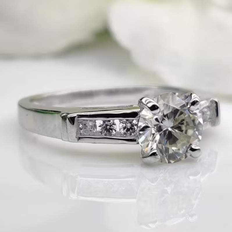 1.90 CT Round Cut F/VVS1 Moissanite Solitaire Engagement Ring 14K White Gold