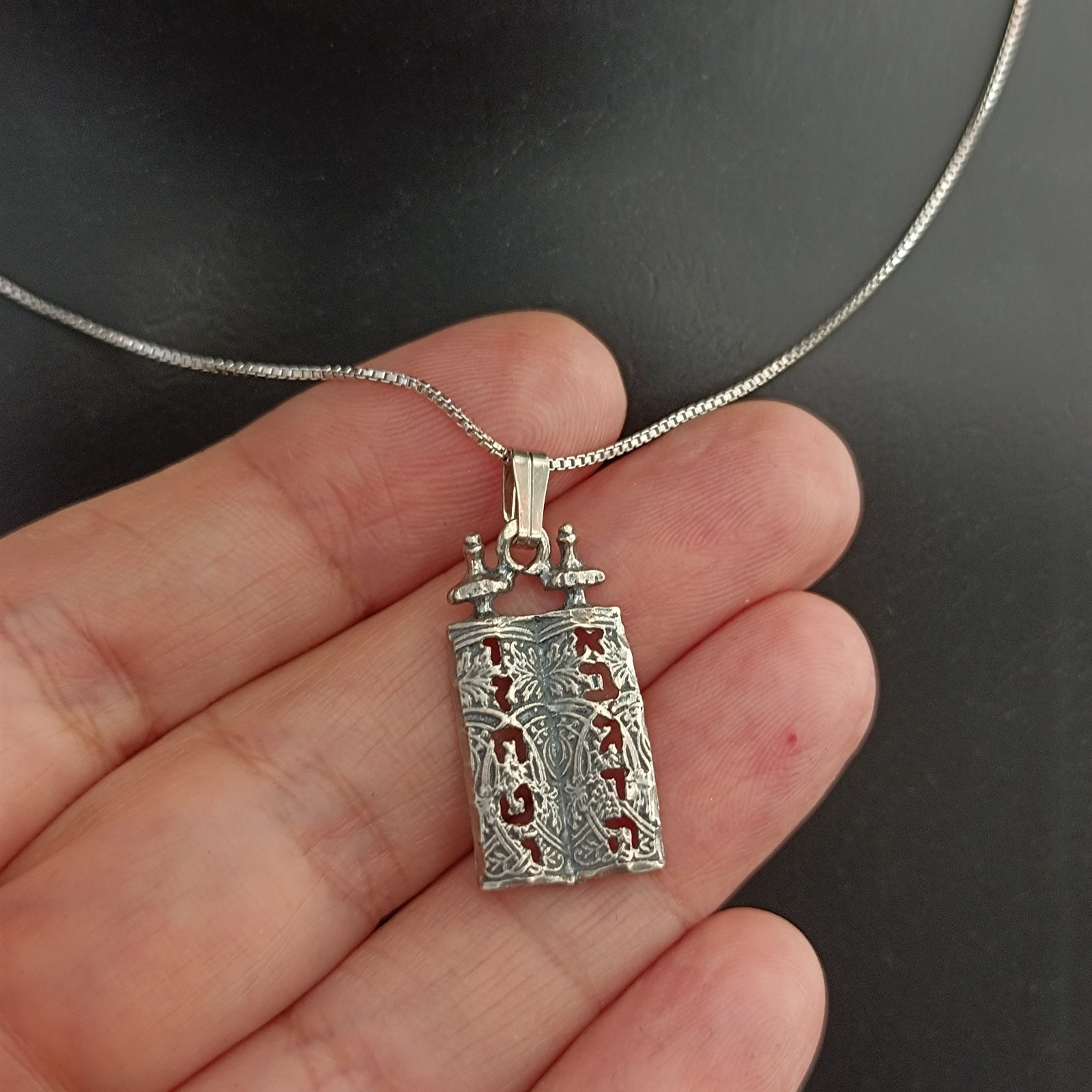 Ten Commandments Necklace Sterling Silver Torah Judaica Faith Men Women Gift VTG