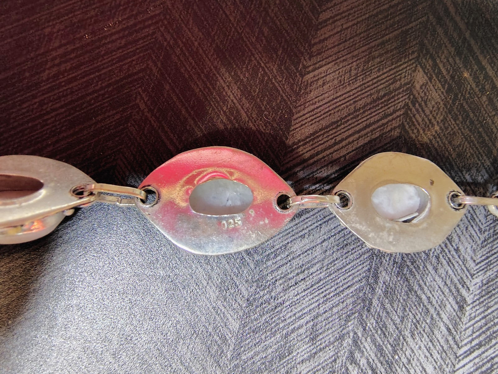 925 Vintage Inspired Moonstone Cabochon Link Bracelet W/Toggle
