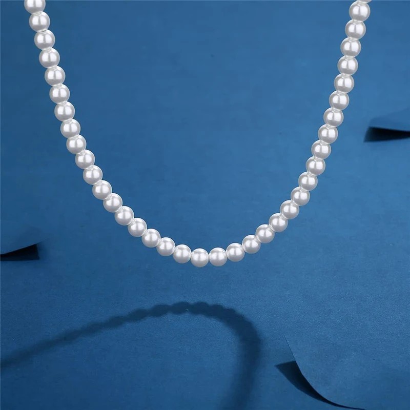 1Pcs Pearl Necklace Handmade 8mm Beaded Strand Unisex Trendy Wedding Jewelry