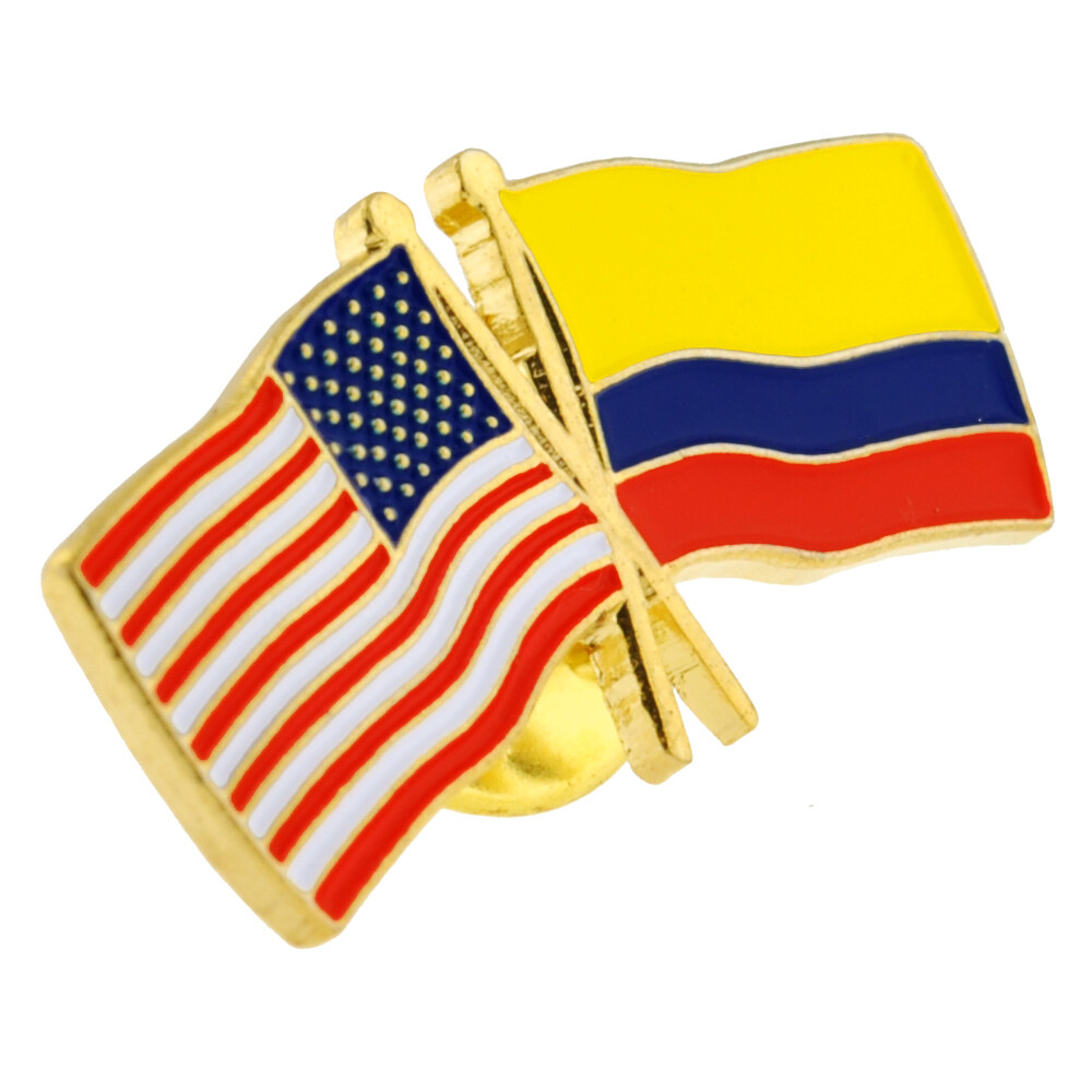 PinMart’s USA and Colombia Crossed Friendship Flag Enamel Lapel Pin