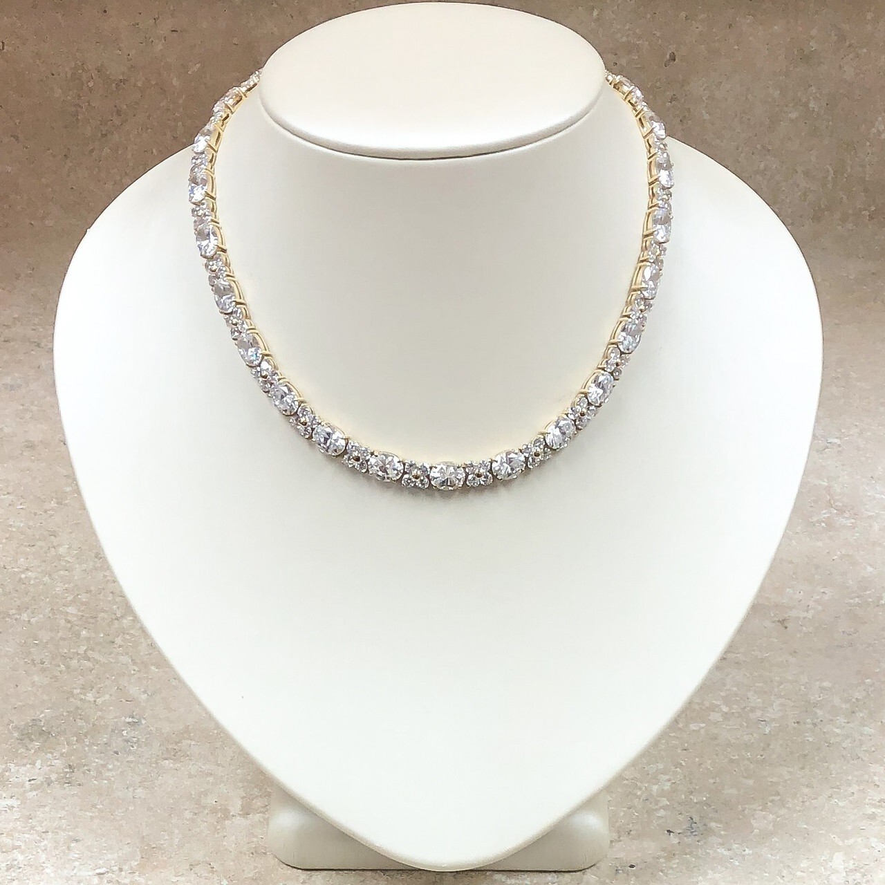 30CT Lab-Created Oval Cut Diamond Tennis Women’s Necklace 14K Yellow Gold Plated