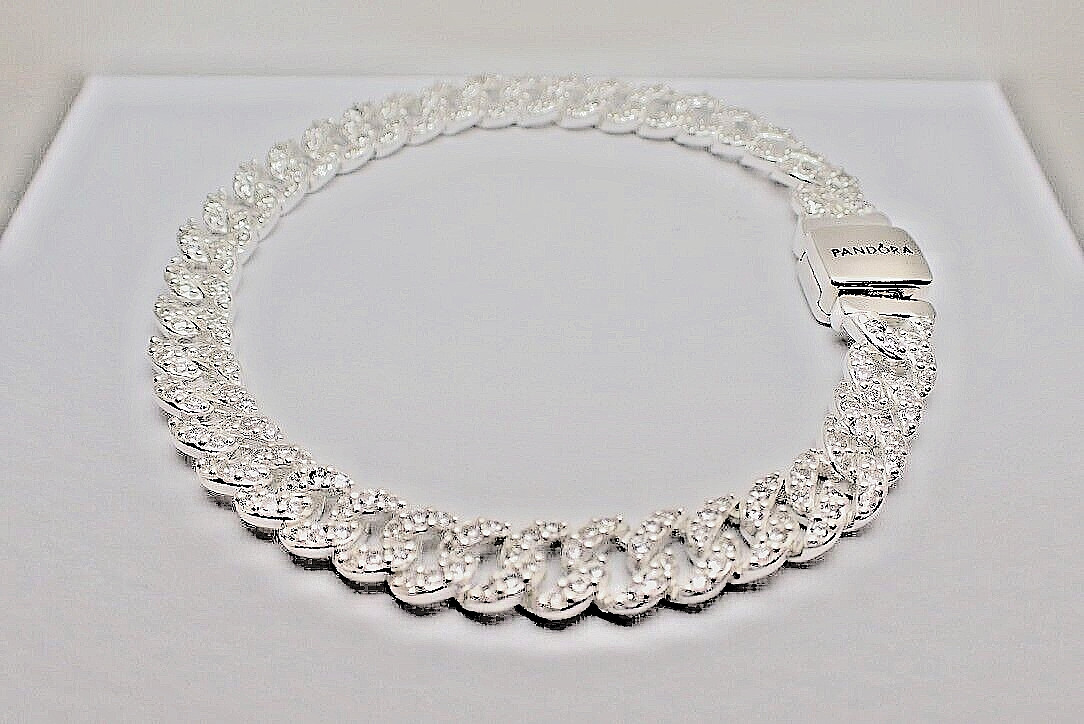 Authentic Pandora #593008C01-16cm Timeless Pavé Chain Bracelet with Clear CZ