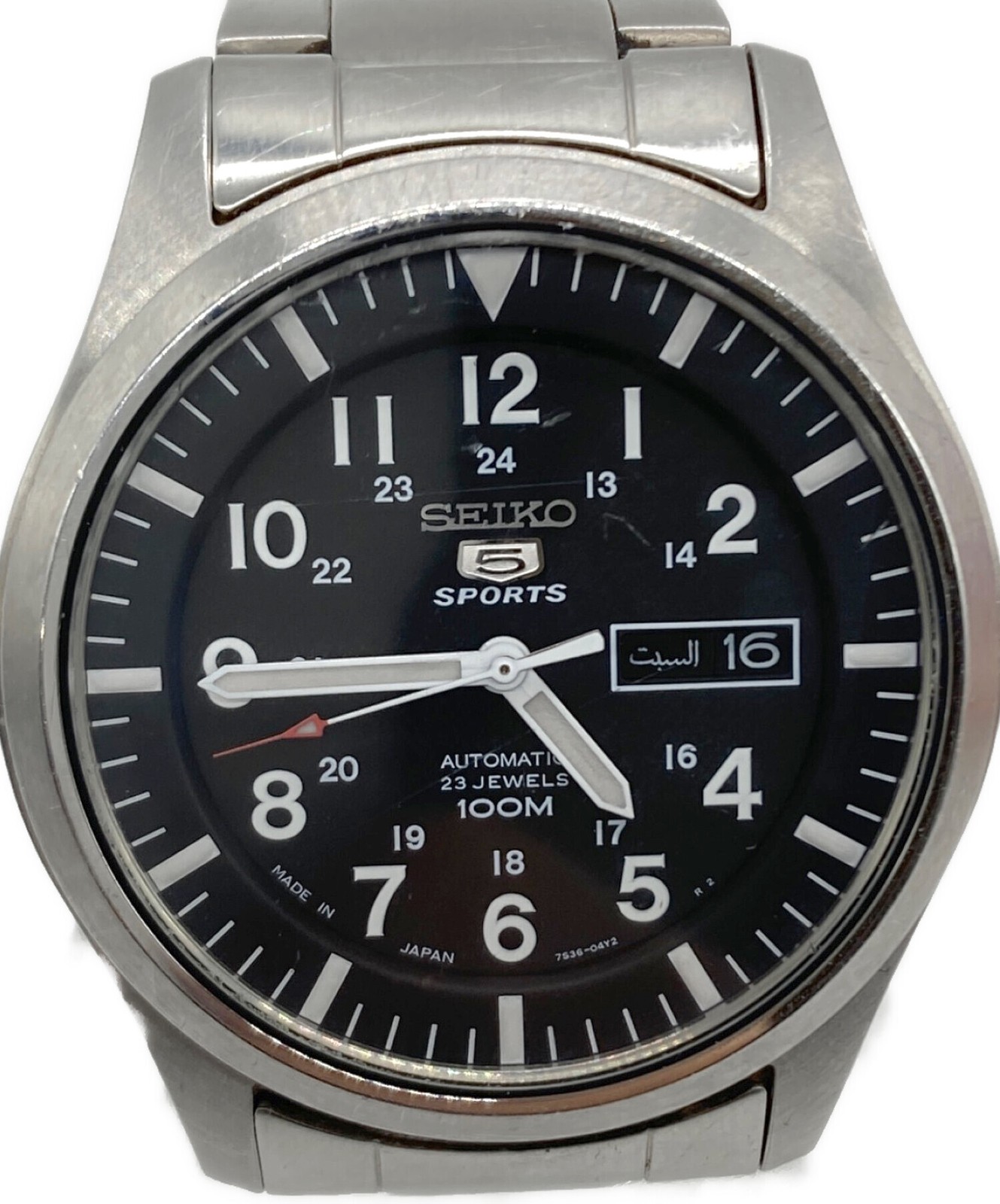 Seiko 7S36 03J0 Men’s Automatic 23J Day Date 100M Black Dial Steel Bracelet Auth