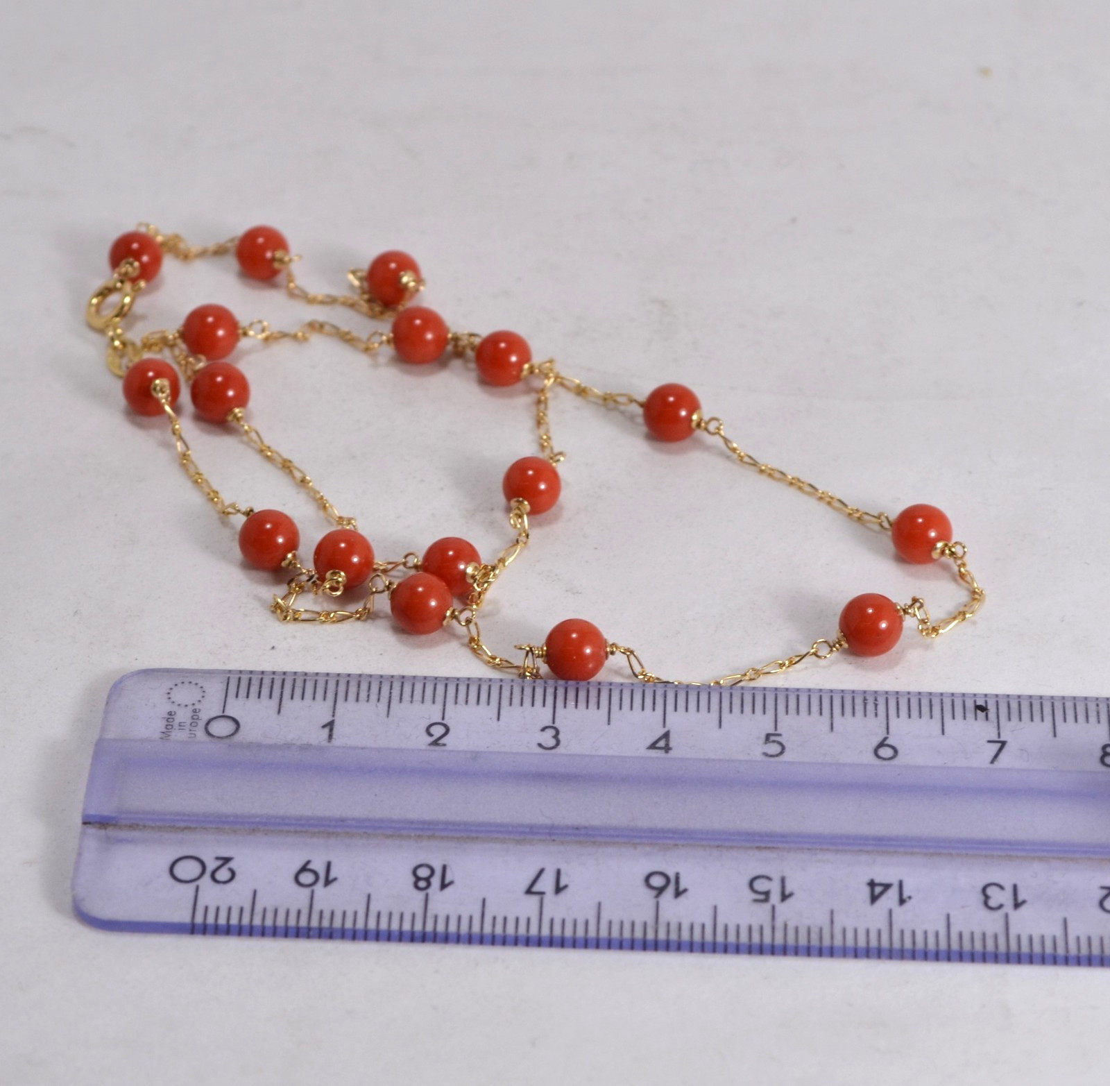 18kt GOLD NECKLACE RED CORAL BALLS FIRST CHOICE 6mm OGLN 0186P