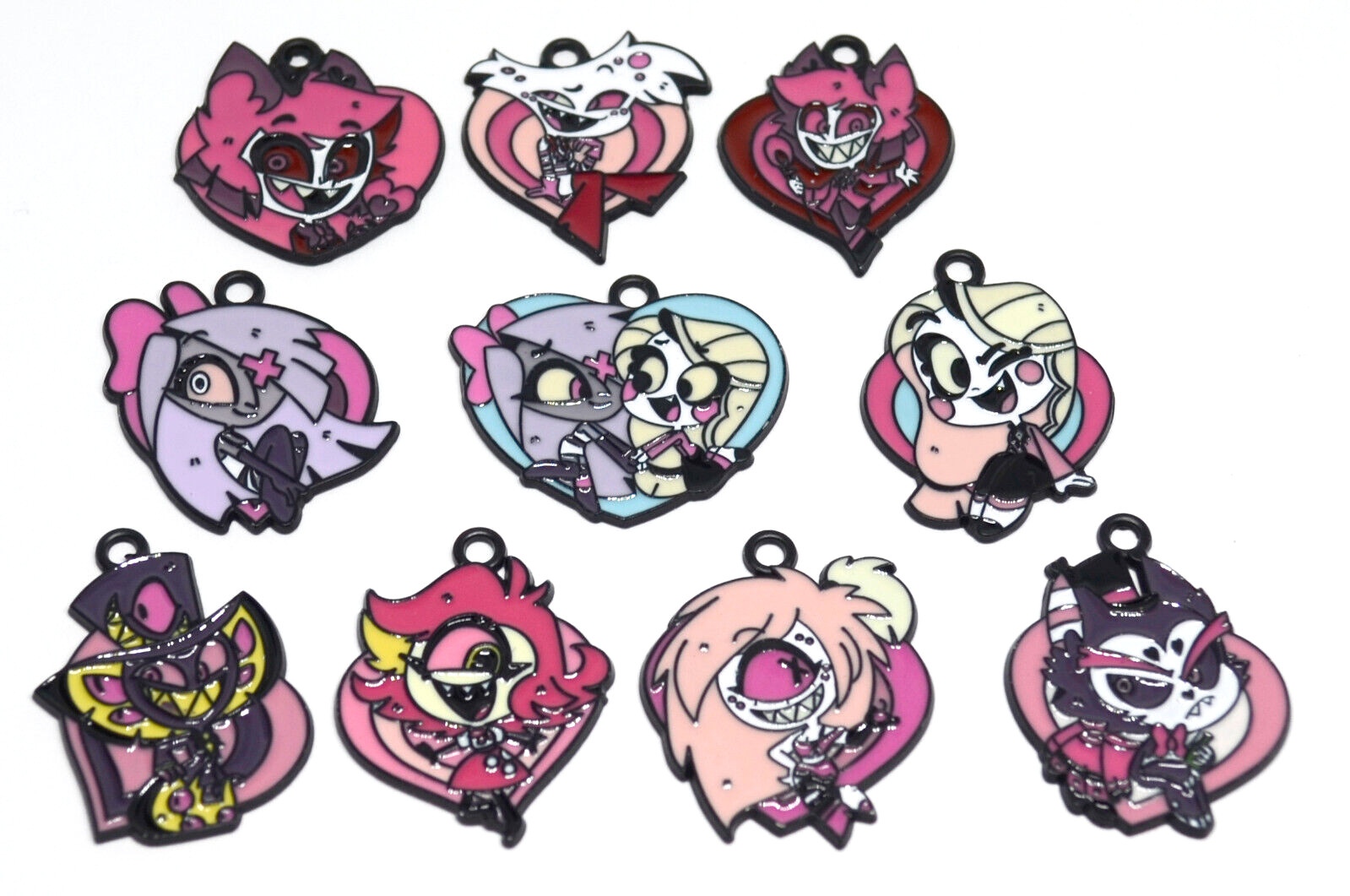 Hazbin Hotel 10pc Enamel Pendant Charm Set Charlie Alastor Angel Dust Niffty