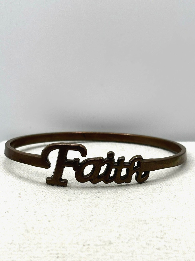 FAITH Word Script Name Bronze Metal Bangle Bracelet 8 Inch