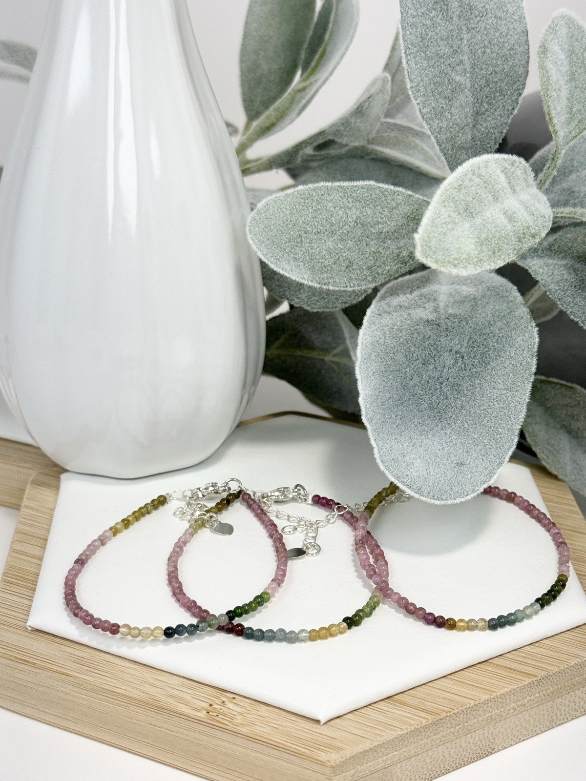 Tourmaline Colorful 6-6 1/2IN Bead Bracelet 2.8MM Set of 3
