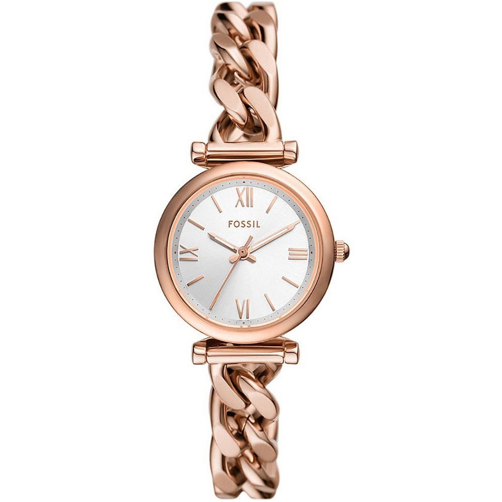 Fossil Women’s Watch Carlie Quartz Silver Dial Rose Gold Steel Bracelet ES5330