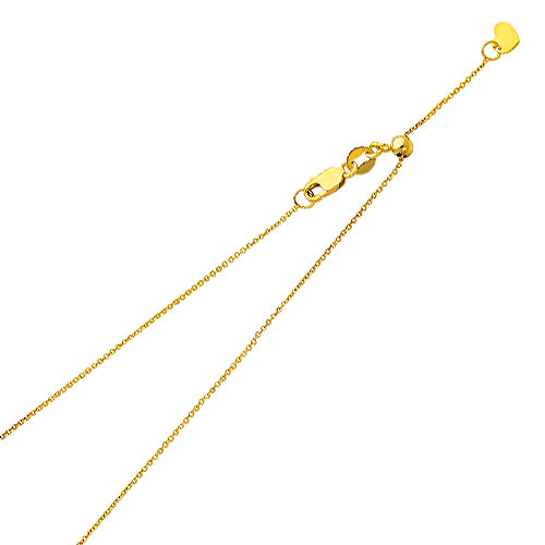 14K Solid Real Yellow Gold 1.0 mm Adjustable Rolo Cable Chain – 20″