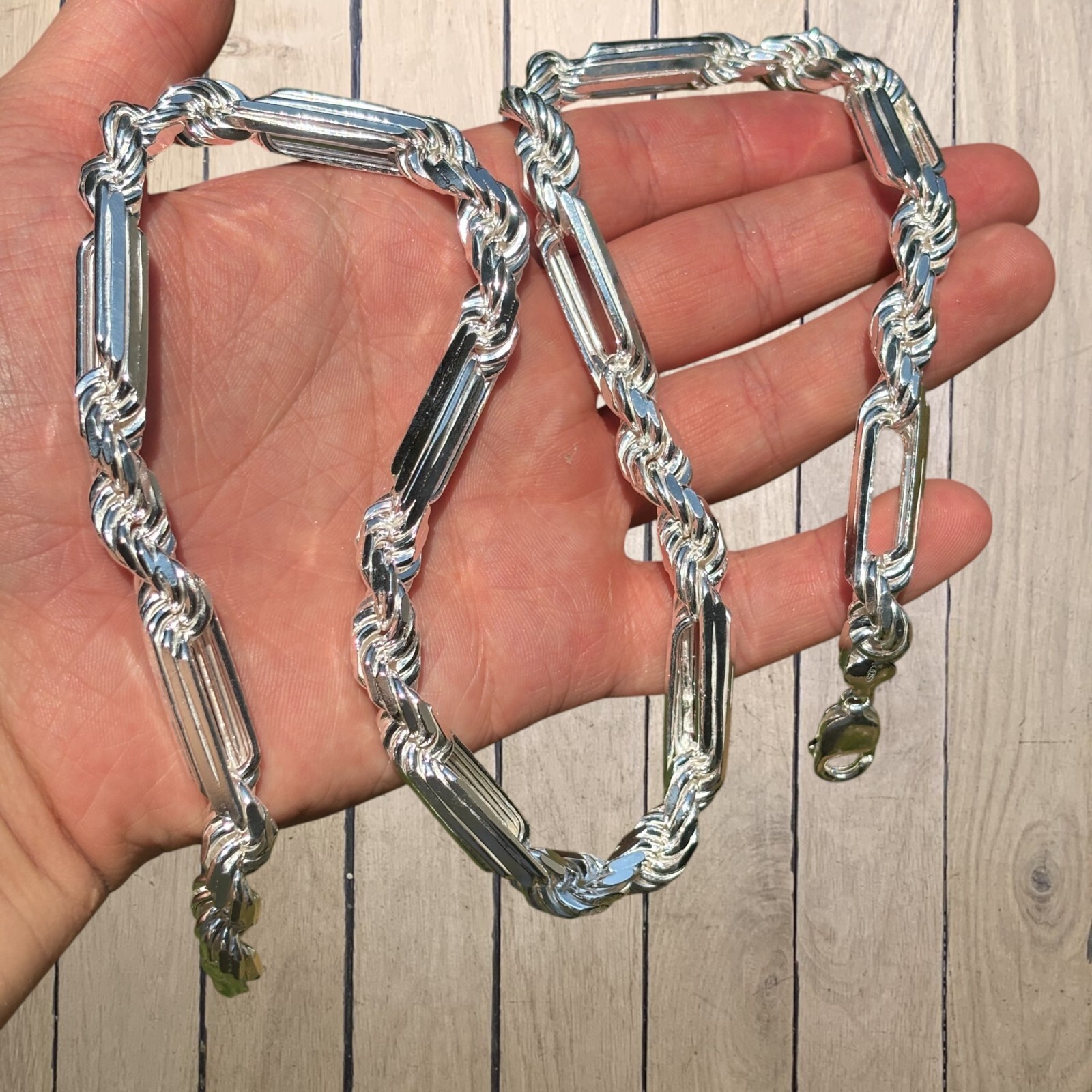 10mm Figarope Chain Necklace -Real Solid 925 Sterling Silver Or 14k Gold Vermeil