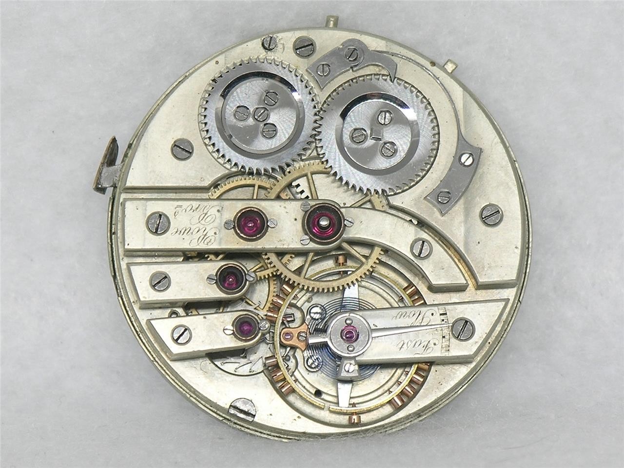 ANTIQUE 43MM ROWE BROS, CHICAGO 21 JEWEL SWISS LECOULTRE BRIDGE MOVEMENT & DIAL