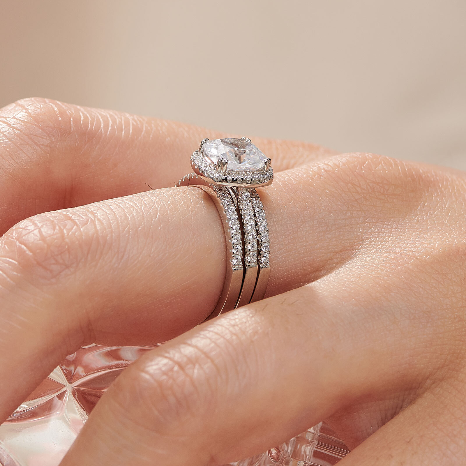 Sterling Silver Ring Jacket 2pcs Ring Set Engagement Wedding Bridal Ring Set