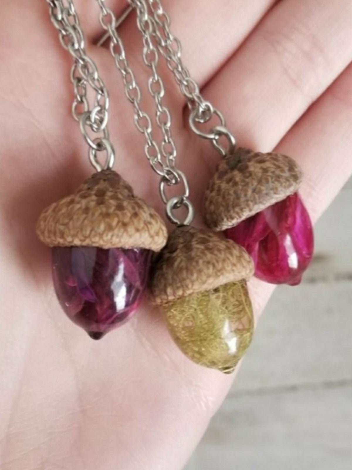 Acorn necklace nature plant boho hippie jewelry tree love gift moss cute flower