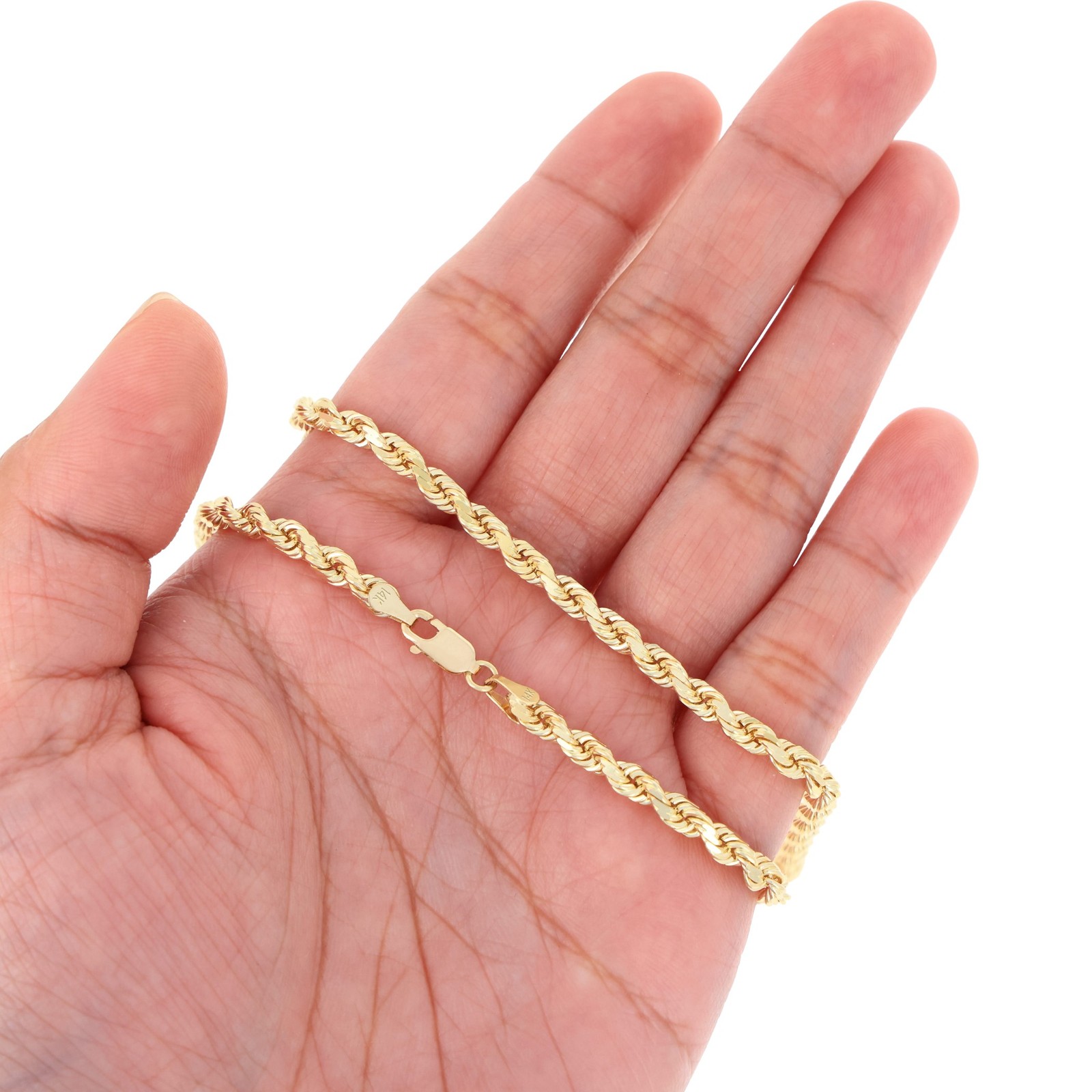 14K Yellow Gold 4mm Italian Diamond Cut Rope Chain Necklace Mens Women 16″- 30″
