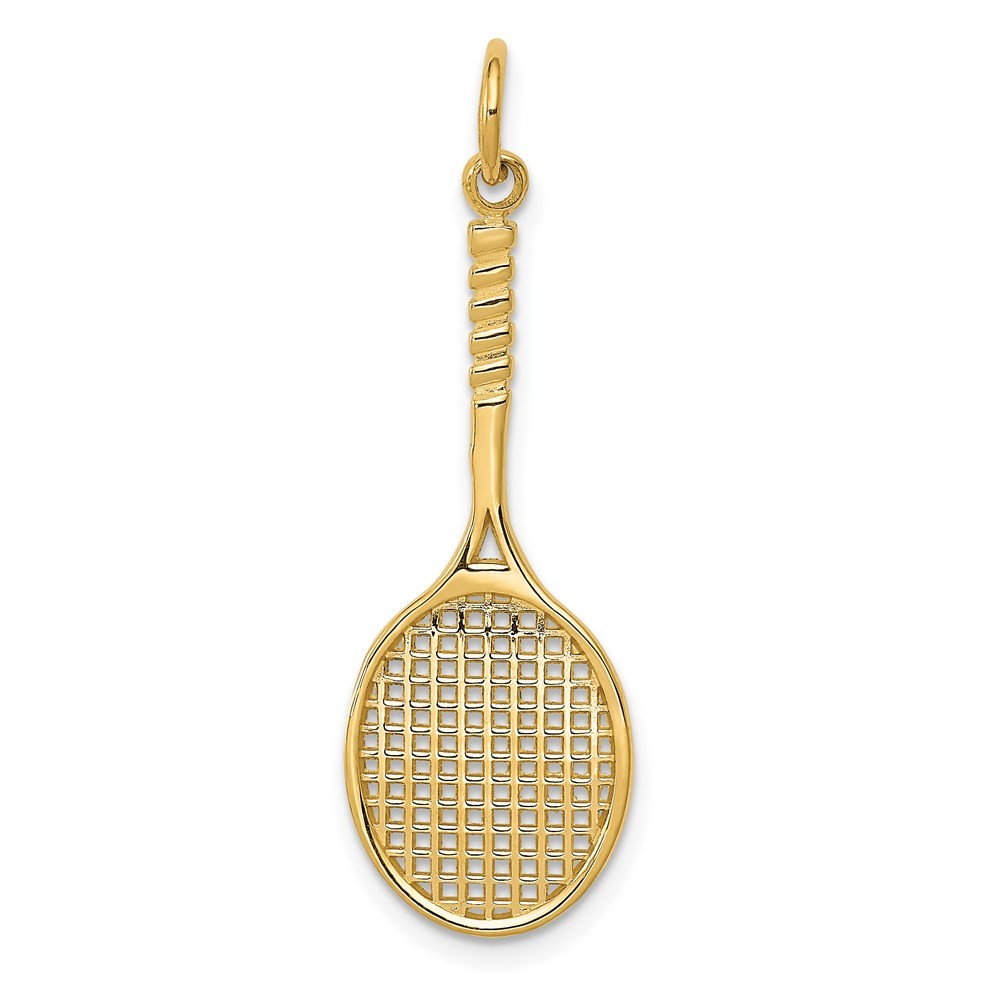 14k Yellow Gold Tennis Racquet Charm Pendant Gift For Women