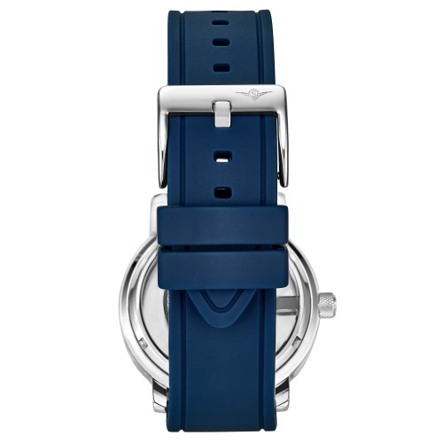 Stuhrling 3915 1 Aviator Quartz Semi Transparent Dial Blue Rubber Mens Watch