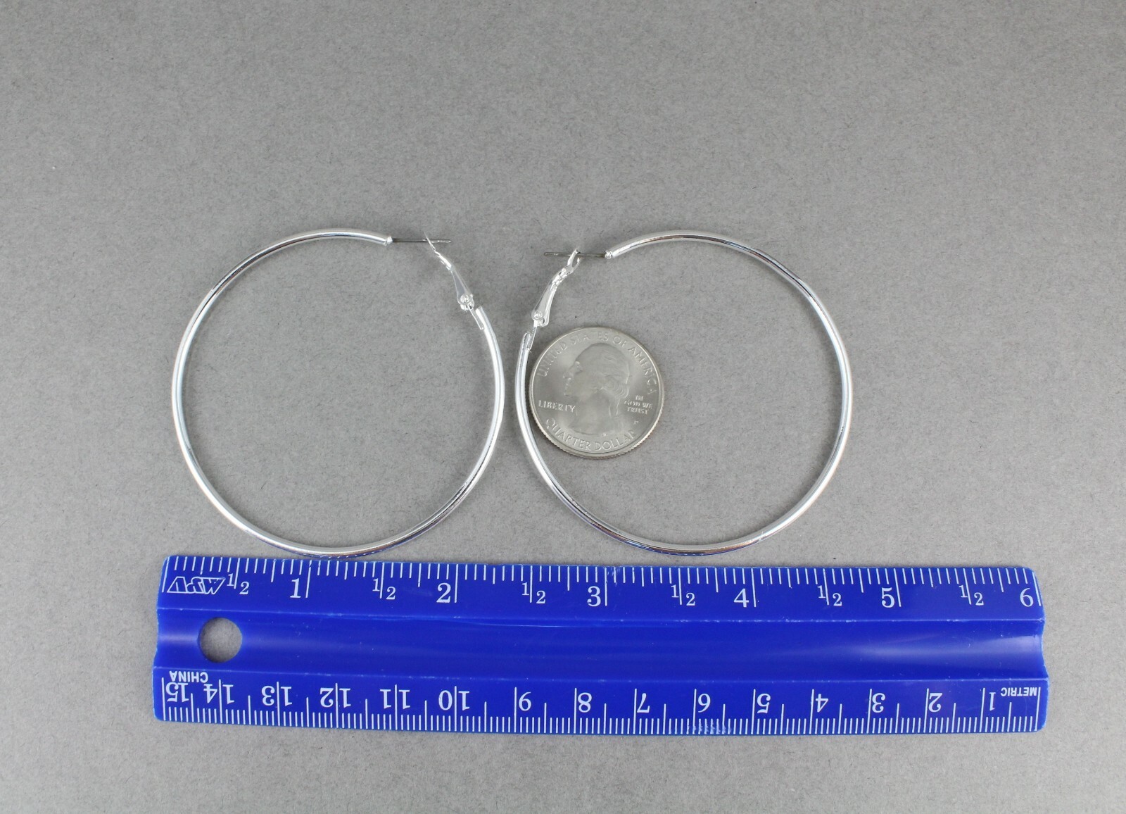 Silver hoop earrings thin skinny hoops 2.25″ wide 2mm wire leverback medium size