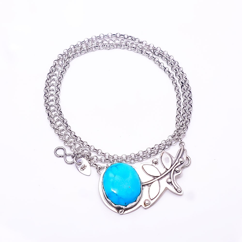 Magnesite Turquoise Flower 925 Sterling Silver Chain Pandent 17.99″ CP944021233