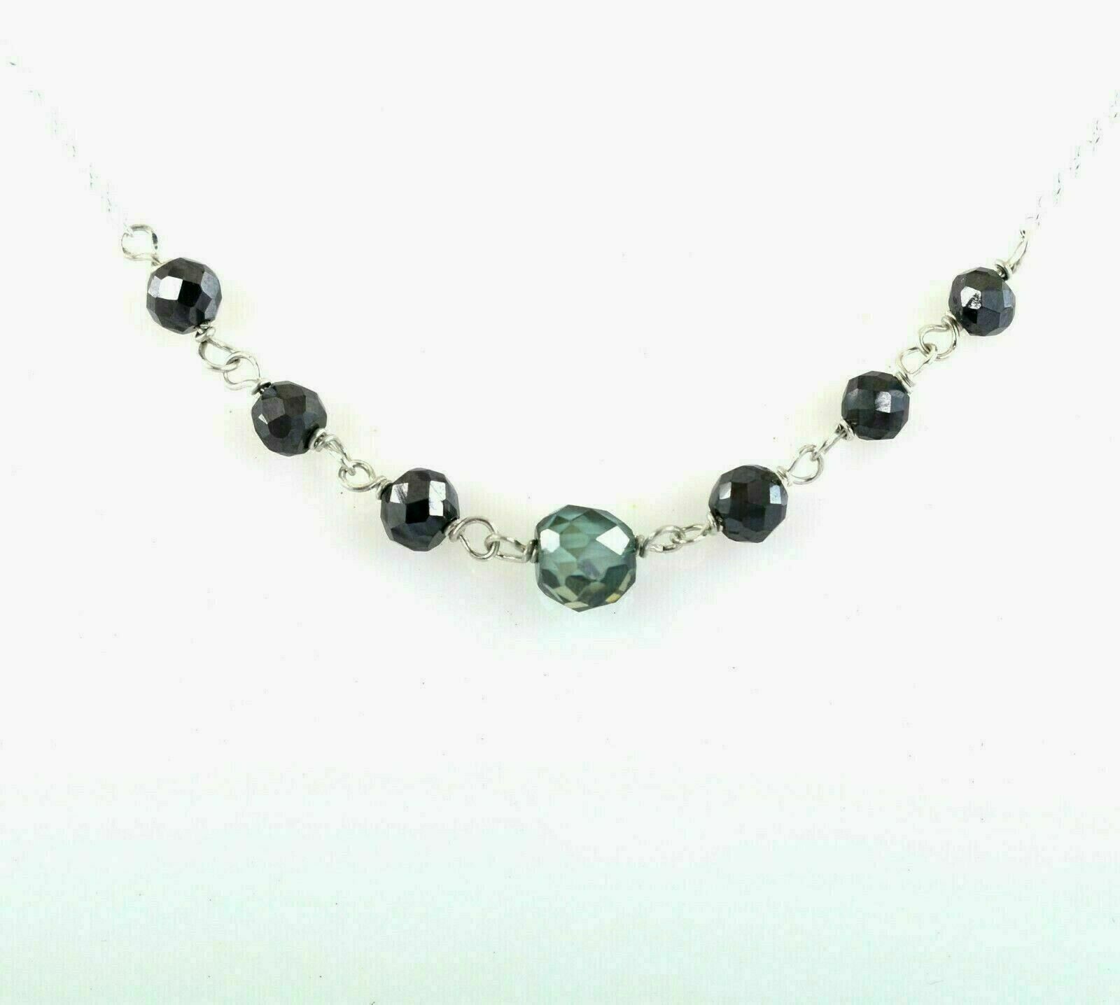 6-4 mm Blue & Natural Black Diamond Beads Necklace with Certified Gift’s